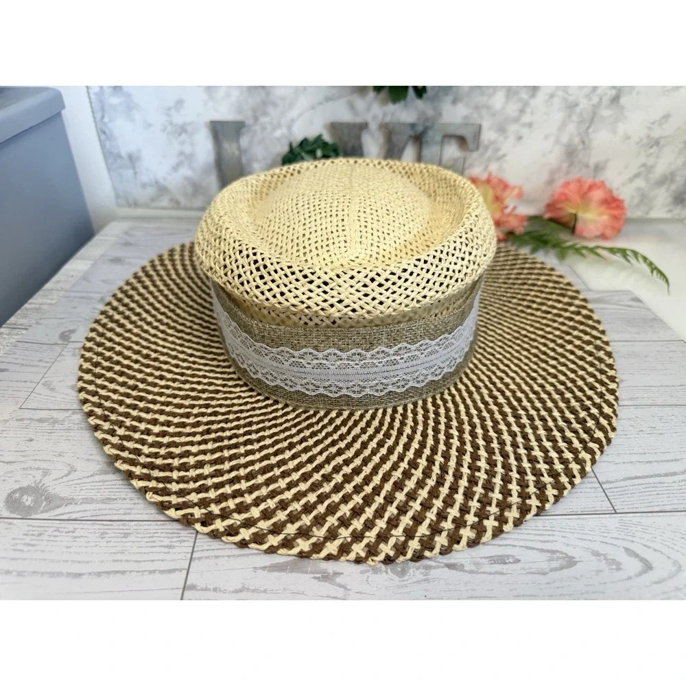 Ahead Fine Hats Headgear Unisex Two Tone Straw Golf Hat Fedora S/M Vintage Retro